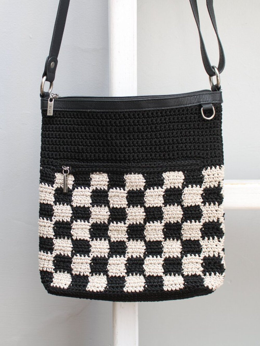 The Sak Women's Lucia Crochet Checkered Crossbody Bag Black Cream